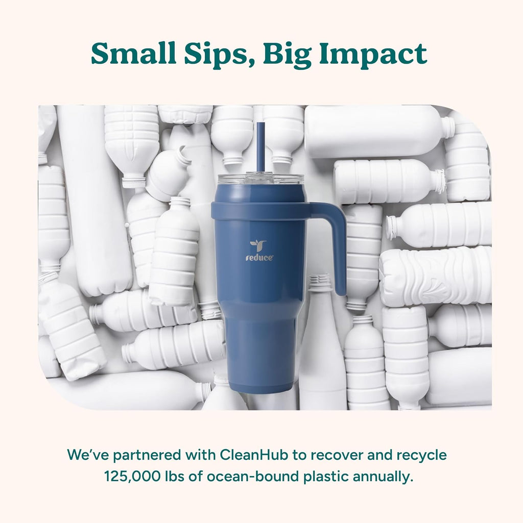 REDUCE Cold1 40 oz Tumbler - Vacuum Insulated Stainless Steel Mug with Handle & Straw | Gloss Cotton Finish