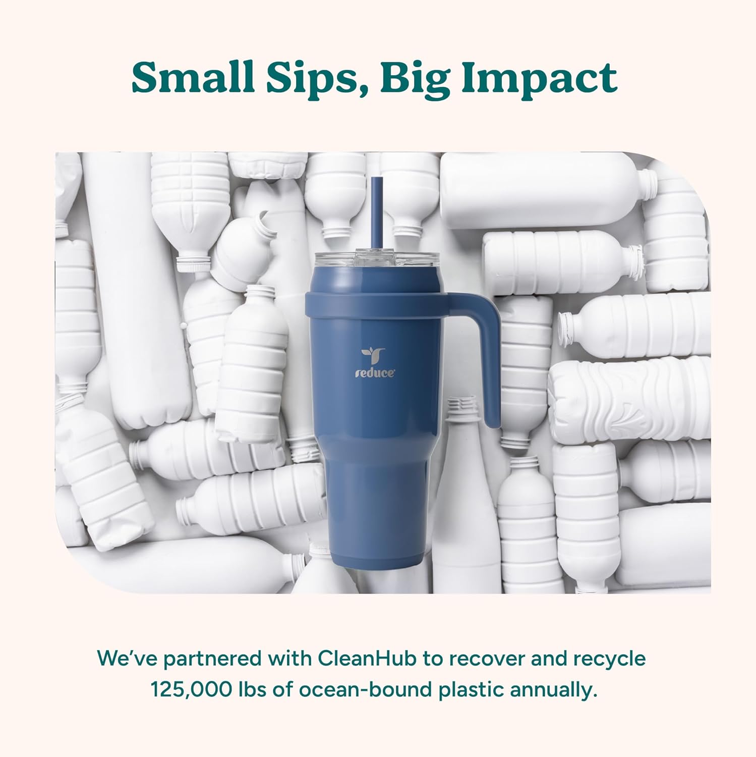 REDUCE Cold1 40 oz Tumbler - Vacuum Insulated Stainless Steel Mug with Handle & Straw | Gloss Cotton Finish