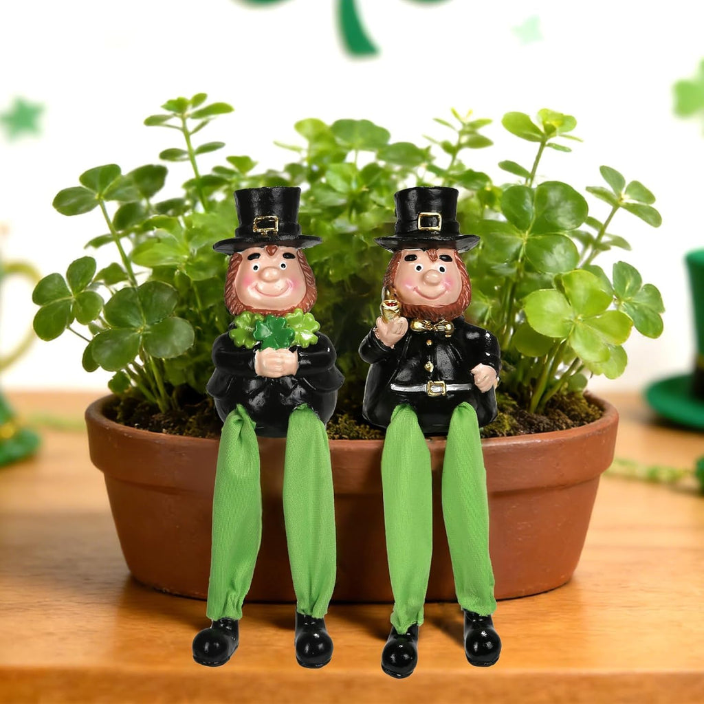 SYNCVIBE St. Patrick's Day Decorations - Set of 2 Resin Leprechaun Figurines for Lucky Home Decor