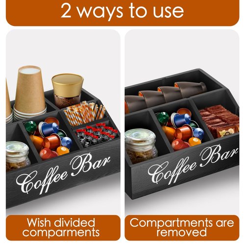 MISTOD Coffee Station Organizer Pods Holder for Counter, Farmhouse Wood Coffee Bar Accessories and Tea Condiment Basket Storage Organizer Decor