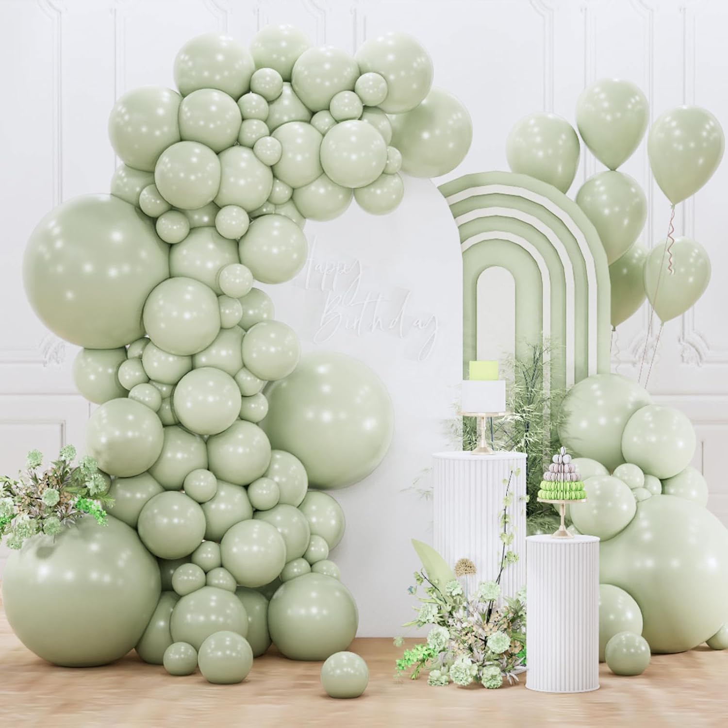 PartyWoo Sage Green Balloon Arch Kit - 152 Pcs in Various Sizes for Wedding & Birthday Decor | Dusty Boho Green