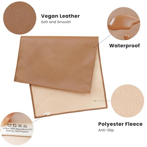 Konssy Faux Leather Baby Changing Mat - Waterproof & Portable Diaper Pad for Travel | 30 x 17 Inches (Brown/Beige)