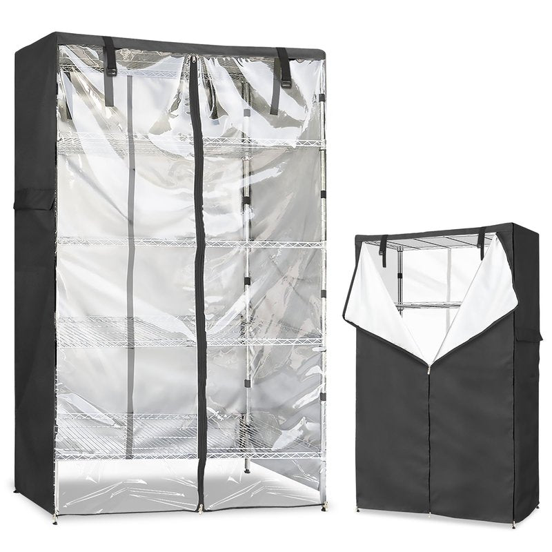 Dalema Wire Rack Covers,Heavy Duty 600D Dustproof Waterproof Storage Rack Covers for Metal Shelves,Storage Shelf Cover with Zipper for Wire Shlef,60''W x 24''D x 71''H,Black with Clear Front