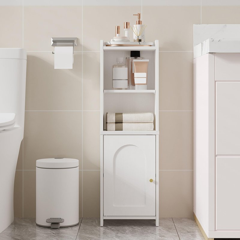 Hzuaneri Bathroom Storage Cabinet, Corner Floor Cabinet with Doors and Adjustable Shelf, Narrow Toilet Paper Cabinets, Bathroom Organizer for Small Spaces, White BC39713X