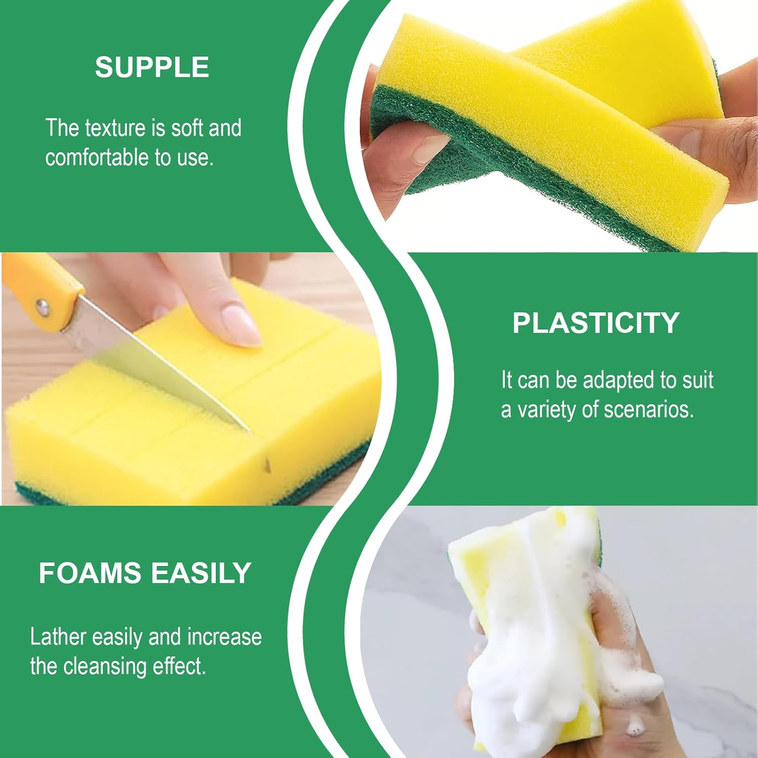 Skiennix Kitchen Cleaning Sponges - Non-Scratch Scrub Sponges, Stink-Free, 24 Pack for Pots & Pans