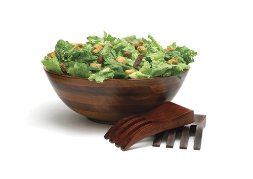Lipper 3 Piece - Dark Cherry Salad Serving Bowl with Salad Hands Set