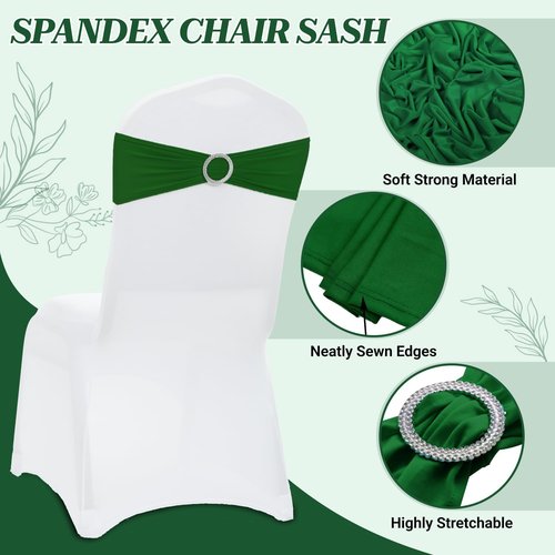 MDS Spandex Chair Sashes - Universal Elastic Stretch Bands with Buckle Slider Bow | 150 Pack - Green