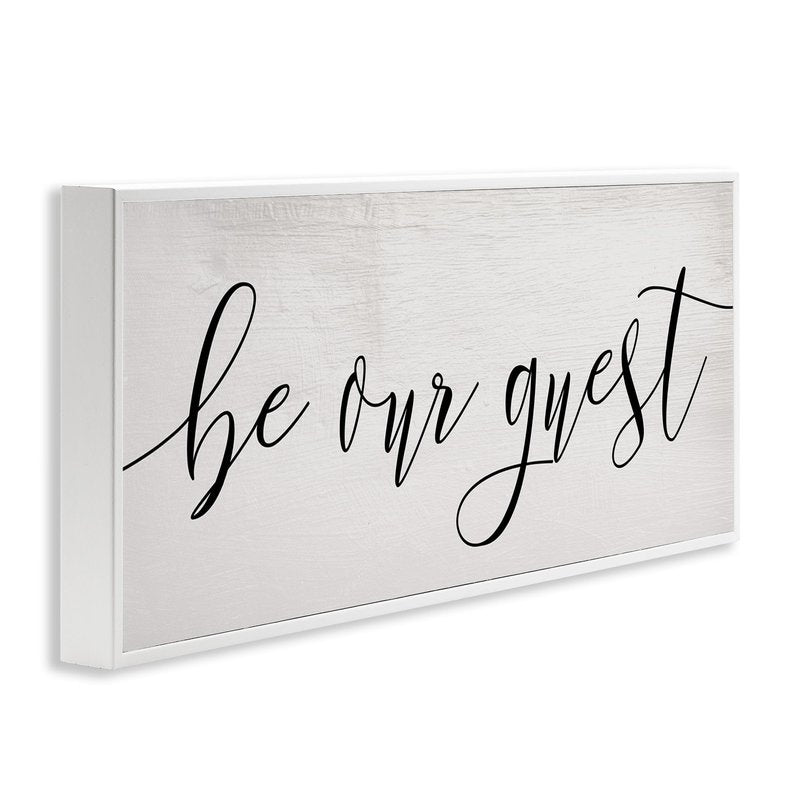 Stupell Industries 'Be Our Guest Script', Framed Giclee Art, White, 30 x 13 Inches, Easy to Hang and Sturdy, Made in USA, by Lil' Rue