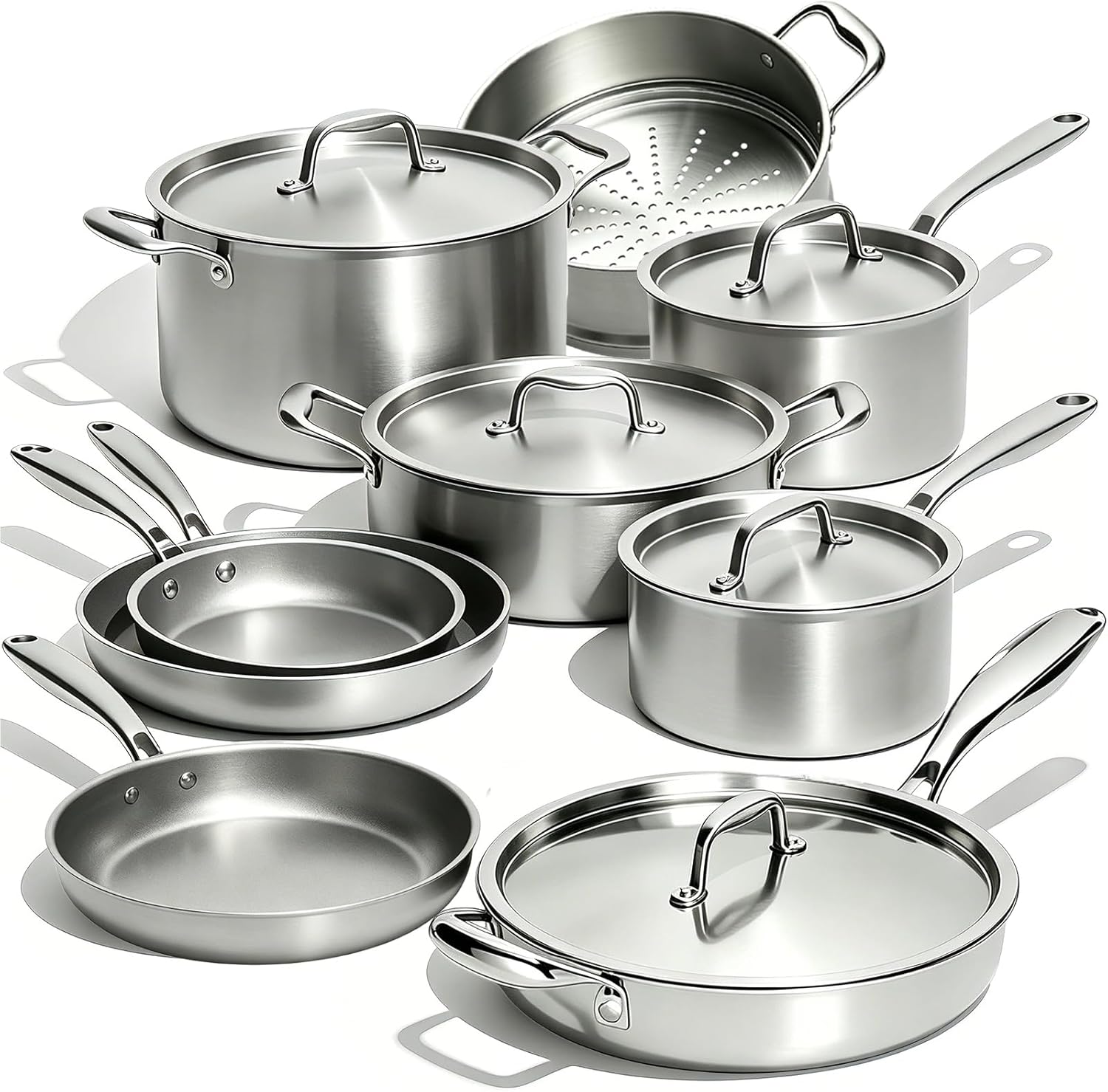 Umite Chef Stainless Steel Cookware Set - 14-Piece 5-Ply Induction Pot and Pan Set | Heavy-Duty, Oven Safe, PFOA-Free