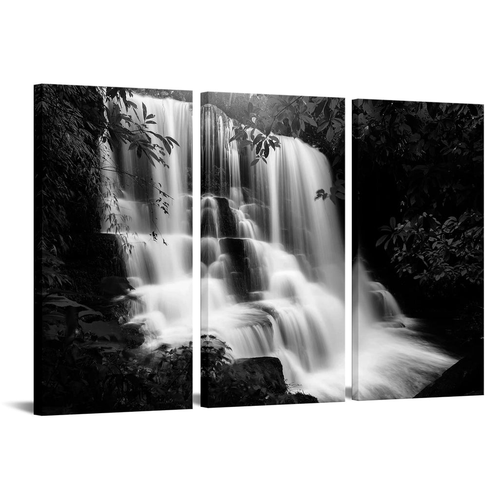 sechars Large 3 Piece Black and White Waterfall Pictures Paintings on Canvas Modern Forest Nature Landscape Wall Art Prints for Living Room Home Decorations 16"x32"x3pcs (Large)