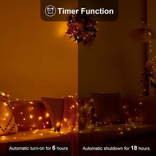 Ariceleo 16.4ft Battery Operated String Lights - Warm White Fairy Lights with Timer & Twinkle Mode | 50 LEDs for Christmas, Bedroom, Party, Wedding