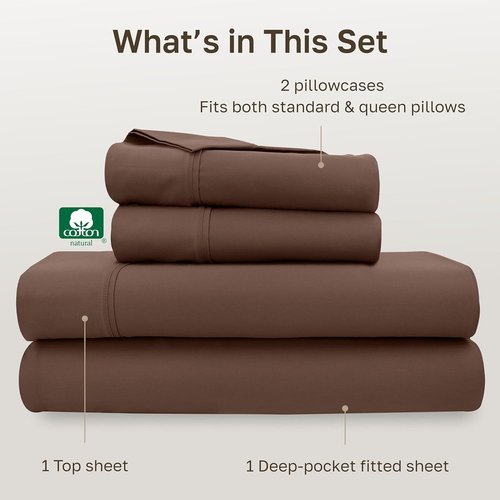 California Design Den Queen Bed Sheets Set - 100% Cotton, 400 Thread Count, Silky Smooth Sateen, Deep Pocket - Espresso Brown
