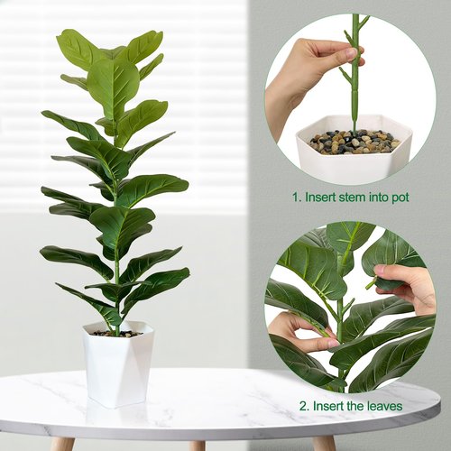 SAJANDAS Set of 2 Artificial Fiddle Leaf Fig Trees in Pots, 33 Inch Faux Ficus Lyrata Plants with Greenery Leaves and Stems, Fake Fiddle Leaf Floor Plants Potted Indoor for Home Store Office Decor