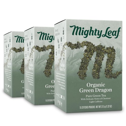Mighty Leaf Organic Green Dragon Tea – 45 Count (15 Pouches per Box, Pack of 3) – Premium Whole Leaf Green Tea with Smooth, Fresh Flavor – Antioxidant-Rich Hot or Iced Brewing