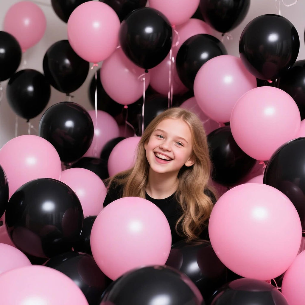 110pcs Black Latex Balloons - 12 Inch Party Balloons for Birthday, Baby Shower & Wedding | Includes 2 Ribbons