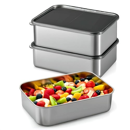 Hommiya Stainless Steel Food Storage Containers with Lids - Stackable,3-Piece Set, Dishwasher Safe for Meal Prep, Deli Meat, Cheese,Bacon & Freezer