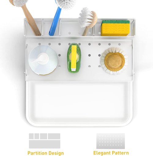 Cisily Kitchen Sink Caddy Organizer - Rustproof Non-Slip Soap Dish & Sponge Holder | Silver Finish