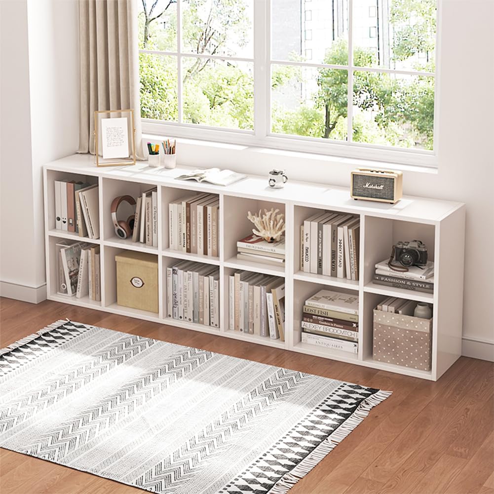 NELYE 8 Cube Organizer Bookcase - Stylish White Fabric Storage Bins & Open Shelf Design