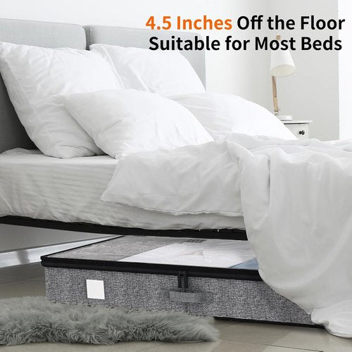 Fixwal Under Bed Storage Containers - 4 Pack Reinforced Organizer for Low Profile Clothes Storage | 4.5 Inches High