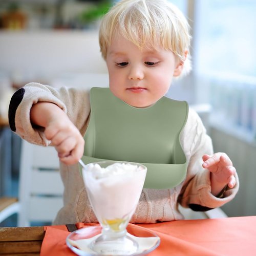 Eascrozn Silicone Bibs - Set of 3 Soft, Adjustable, BPA-Free Waterproof Bibs for Babies & Toddlers