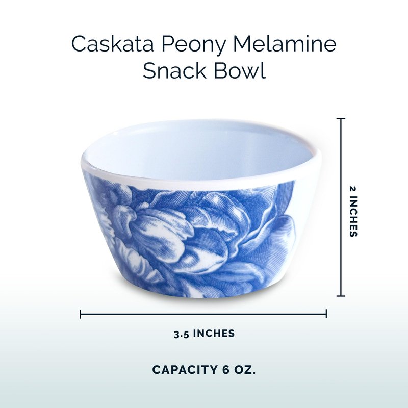 Caskata Peony Melamine Snack Bowls, Set of 4 | Small Bowls for Entertaining and Everyday Use | Perfect for Home, Beach, Pool and Gifting | Blue on White Color | 6 oz
