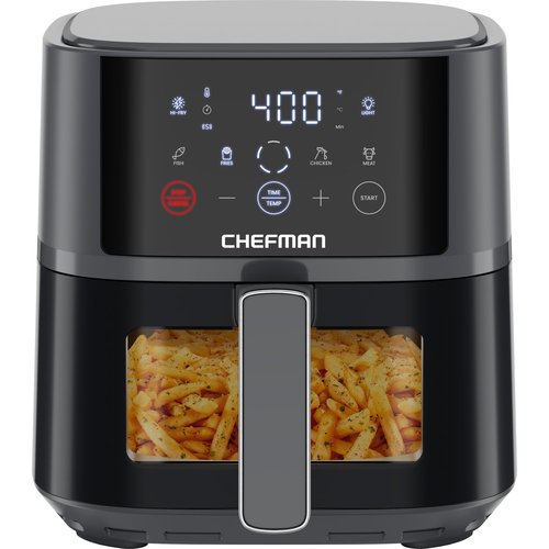 Chefman Air Fryer – 4 QT Compact Airfryer for Quick & Easy Meals, Features Hi-Fry Technology for Extra Crisp, Easy-View Window, Touch Controls with 4 Presets, Nonstick & Dishwasher Safe Basket - Grey