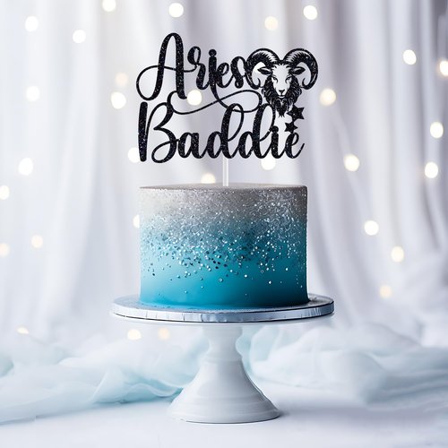 Aries Baddie Cake Topper - Zodiac Birthday Decor with Black Glitter | Perfect for March & April Celebrations