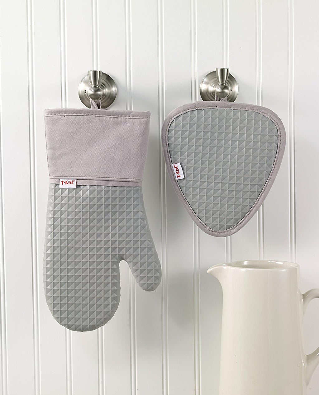 T-fal Silicone Oven Mitt Set - Softflex Non-Slip Grip, Heat Resistant | 13 x 7 Inches, Gray, 2 Pack