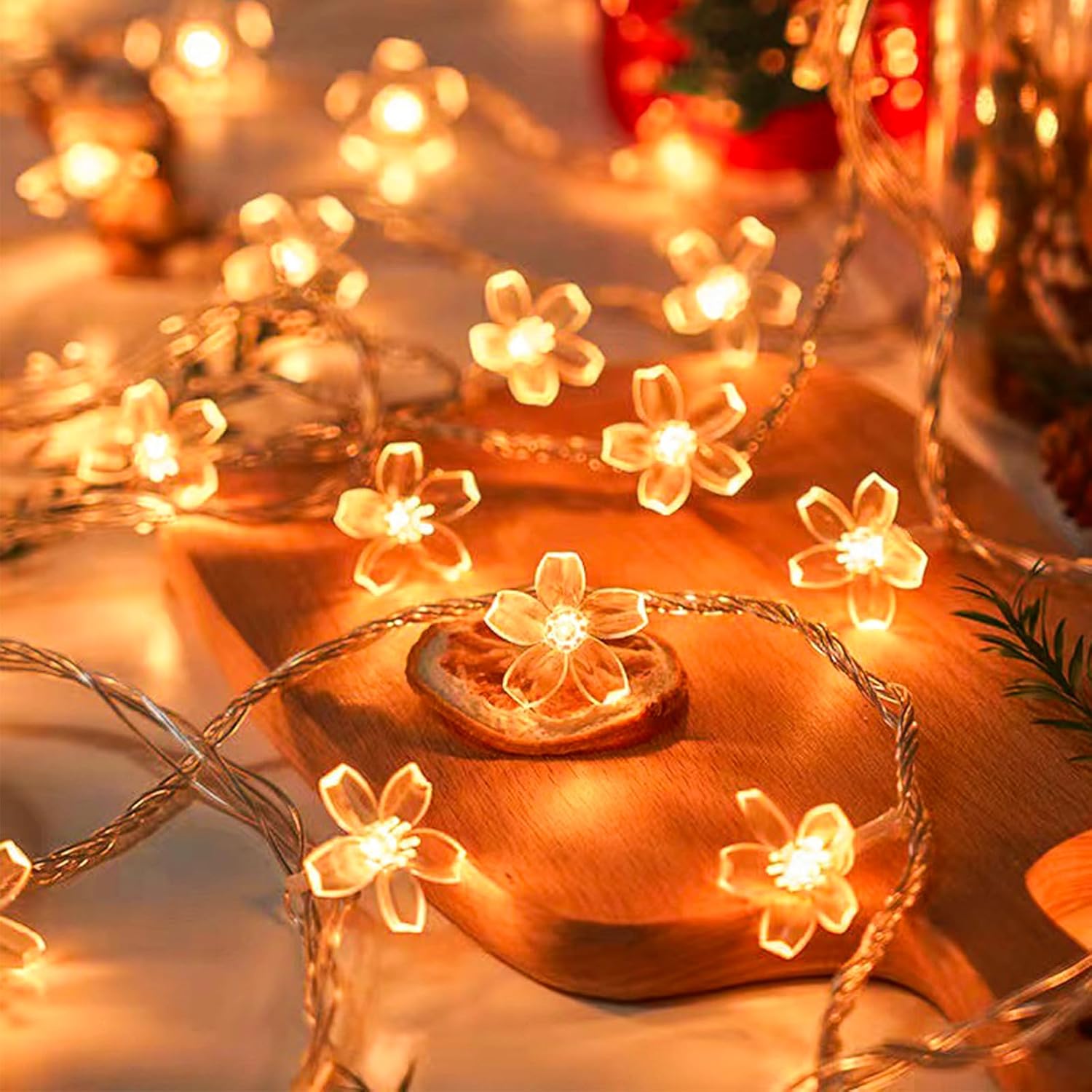 Skiennix Decorative Flower String Lights - 33ft 100 LED Soft Cherry Blossom Fairy Lights | Warm White for Bedroom, Patio, Wedding Decor