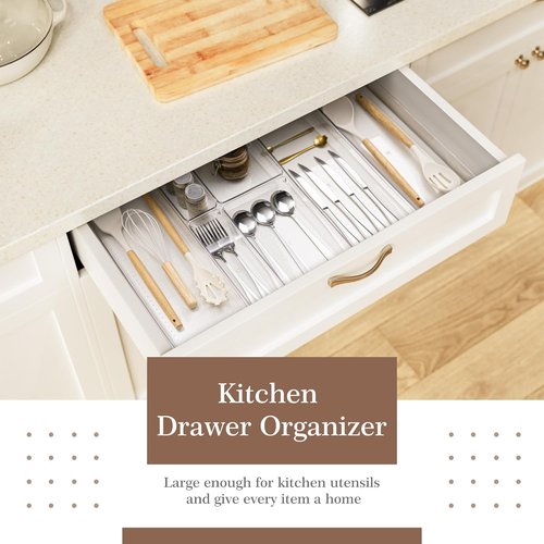 Criusia Clear Drawer Organizer - 7-Piece Versatile Plastic Storage Trays for Kitchen & Bathroom | Non-Slip Design