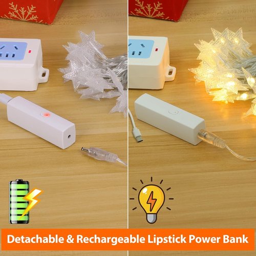 Lakumu LED Star String Lights - 33FT 100-LED Twinkle Lights with 8 Modes & Timer | Battery Operated Warm White Indoor Decor