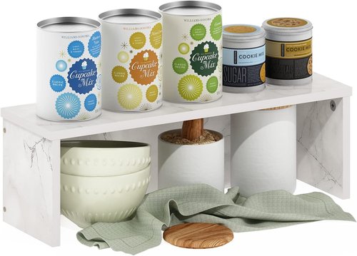 Furinno Helena Kitchen Organizer Shelf - Stackable Design, 18-Inch, Marble White Finish