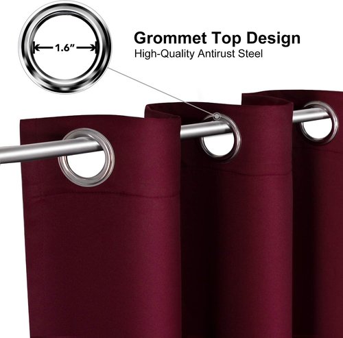 ChrisDowa Burgundy Curtains - Thermal Insulated Room Darkening Grommet Panels, 72 Inches Long (Set of 2)