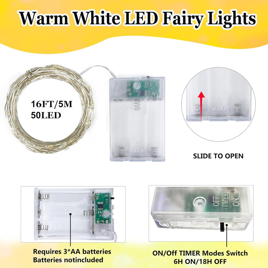 Skiennix 6-Pack Battery Operated Fairy Lights - Waterproof 16FT 50 LED String Lights for Indoor/Outdoor Decor | Warm White