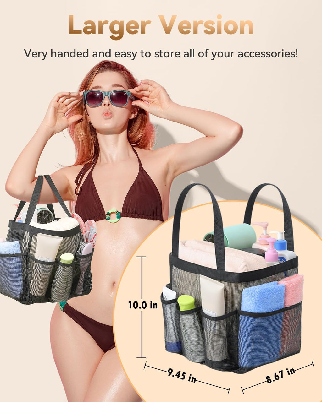 Temede Mesh Shower Caddy Tote - Large Portable Bath Organizer with 8 Storage Pockets | Quick Dry Design for College, Gym, Travel