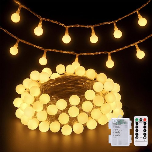 JMEXSUSS Battery Operated Christmas Lights - 100 LED Waterproof String Lights | 33ft Warm White with Remote Timer