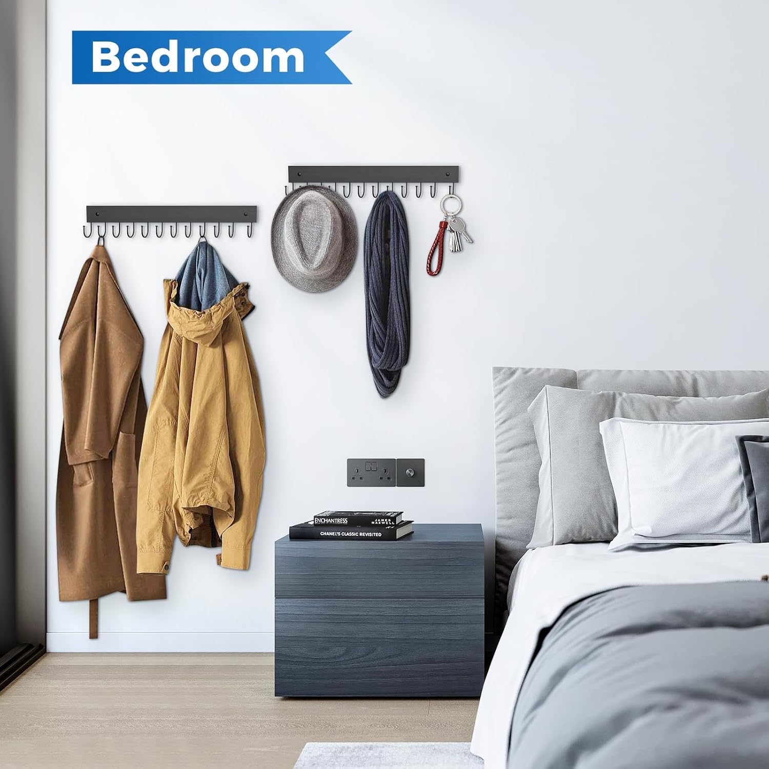Skiennix Wooden Belt Hanger - Wall-Mounted 2-Pack with 24 Storage Capacity | 180° Rotating Design for Ties, Scarves, and More