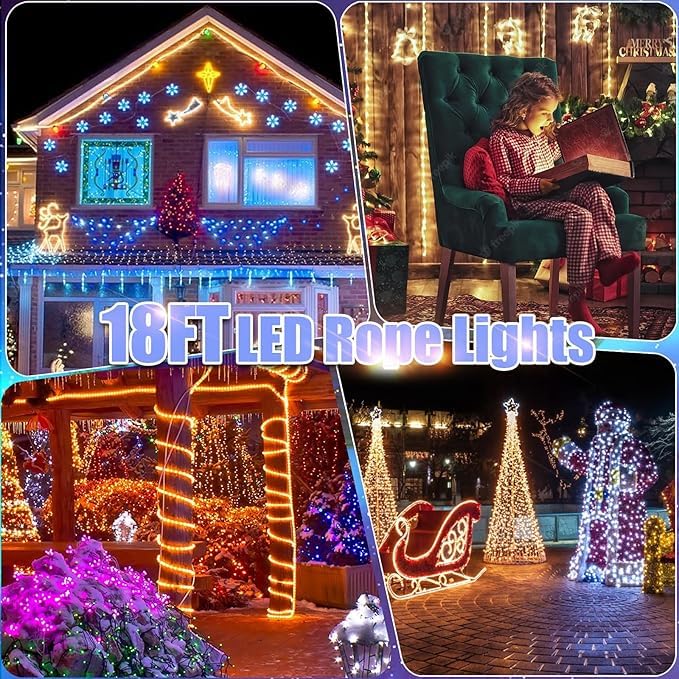 18ft LED Rope Lights, Connectable Warm White Outdoor String Lights