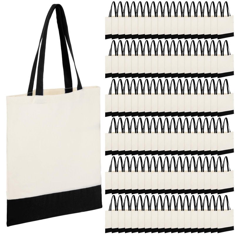 Roowest 60 Pack Canvas Tote Bags Bulk 16" x 15" Lightweight Medium Reusable Grocery Shopping Cloth Bags for DIY Gifts(Black)