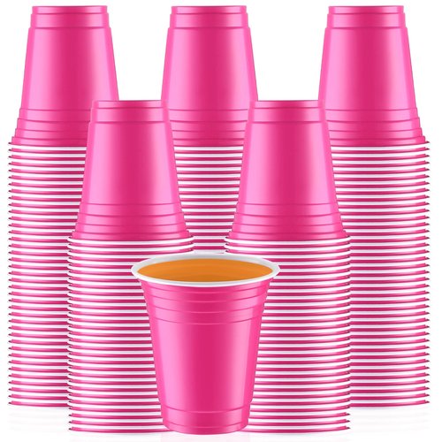 Zubebe 200 Pcs 12 oz Pink Plastic Cups Disposable Hot Pink Drinking Cups for Valentine Birthday Party Graduation Wedding Shower Indoor Outdoor Events Picnics