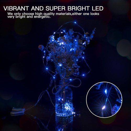 Brightown 12 Pack LED Fairy Lights - Waterproof Silver Wire, 20 LED Firefly Lights for DIY Decor | 7 Feet, Blue & White