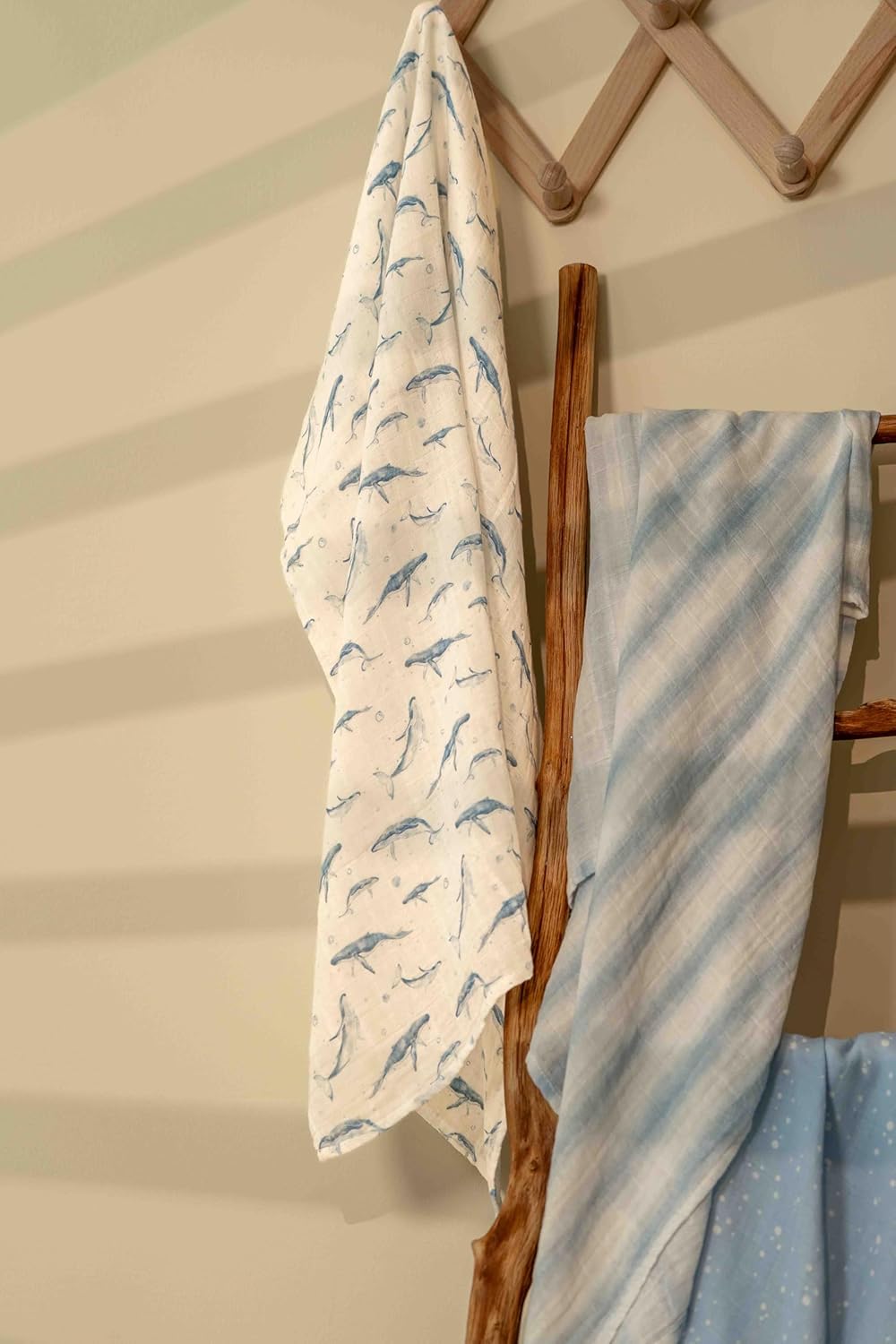 Skiennix Muslin Swaddle Blankets - 4 Pack Cotton Baby Blankets for Boys | Large 31.5 x 43.3 Soft & Breathable Blue Whale Design