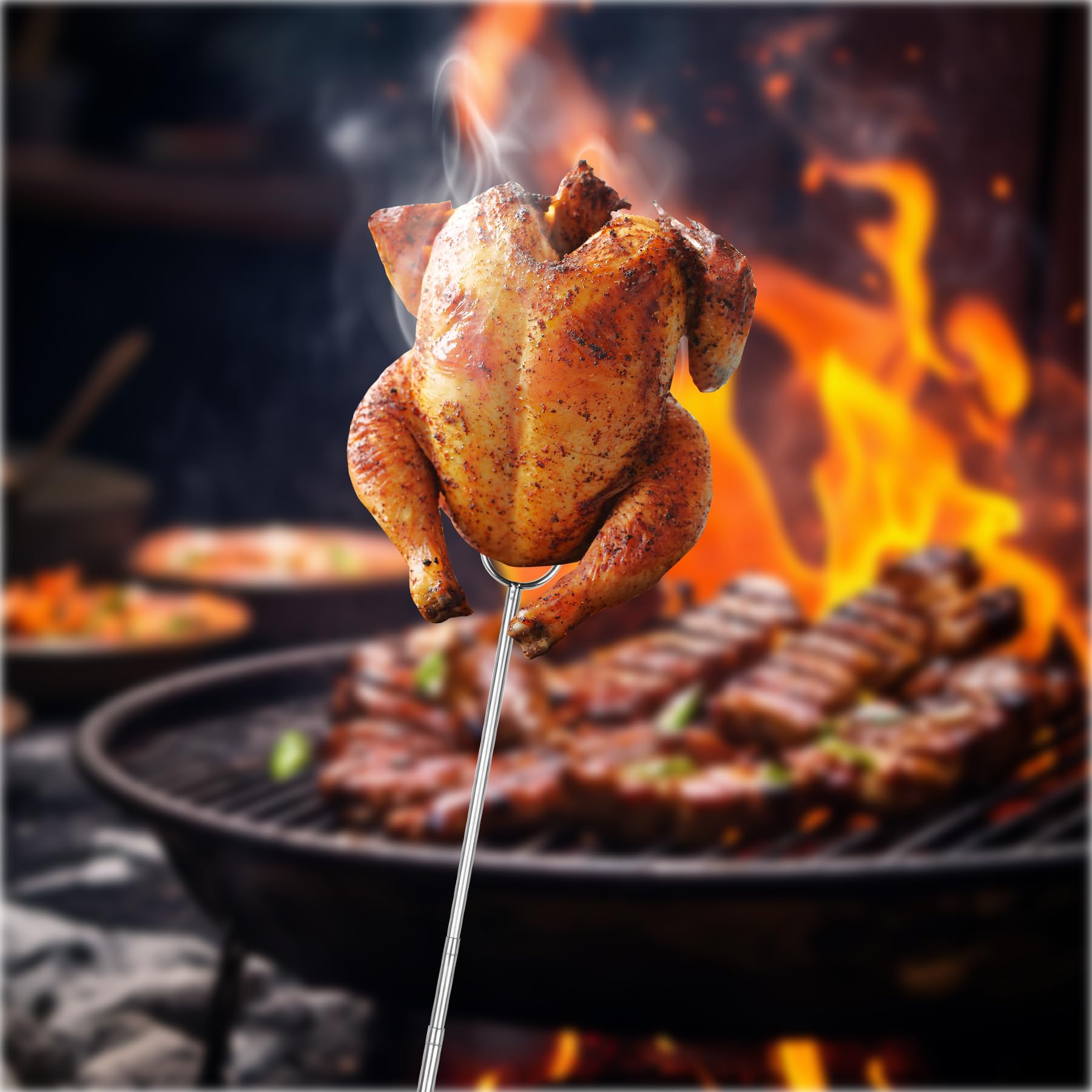 49” Large Fork Head Hot Dog Sticks for Campfires, Extra Long Telescoping Marshmallow Roasting Sticks for Fire Pit, Smoking Sticks for Bonfires,Compatible with Solo Stove, Camping Accessories，4 Pack