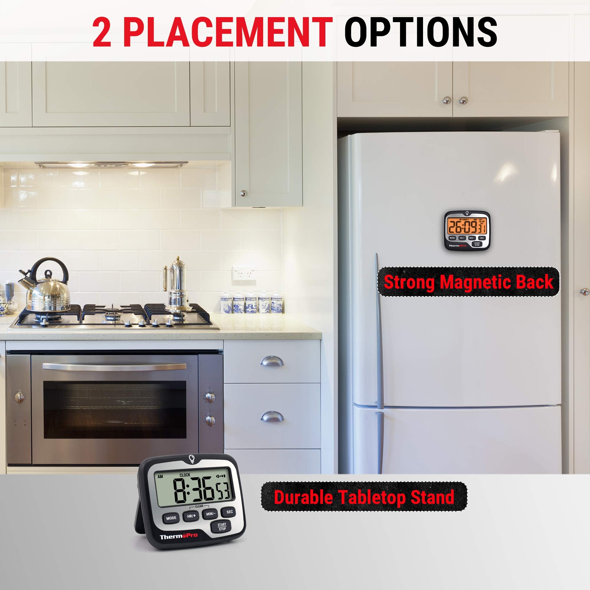 TempPro TM01(2 Pack) Kitchen Timers for Cooking with Count Up Countdown Timer, Digital Timer for Kids with Touch Backlit, Study Timers for Classroom Teacher Supplies (Previously ThermoPro)