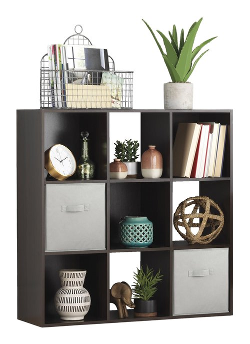 Whitmor 9 Cube Storage Organizer, 3 Tier Stackable Mdf Wood Bookcase, Open Storage Display Bookshelf, Storage Cabinet for Living Room, Bedroom, Home, Office, 35.5"L x 11.7"W x 35.5"H, Espresso