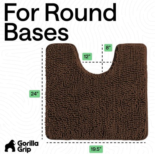 Gorilla Grip Plush Chenille Bath Rug Mat - Soft Microfiber for Oval Toilet Base | Machine Washable, Brown
