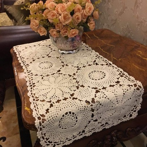 USTIDE Rustic Floral Table Runner Hand Crochet Table Placemats Beige Cotton Table Doilies Runners,1PC