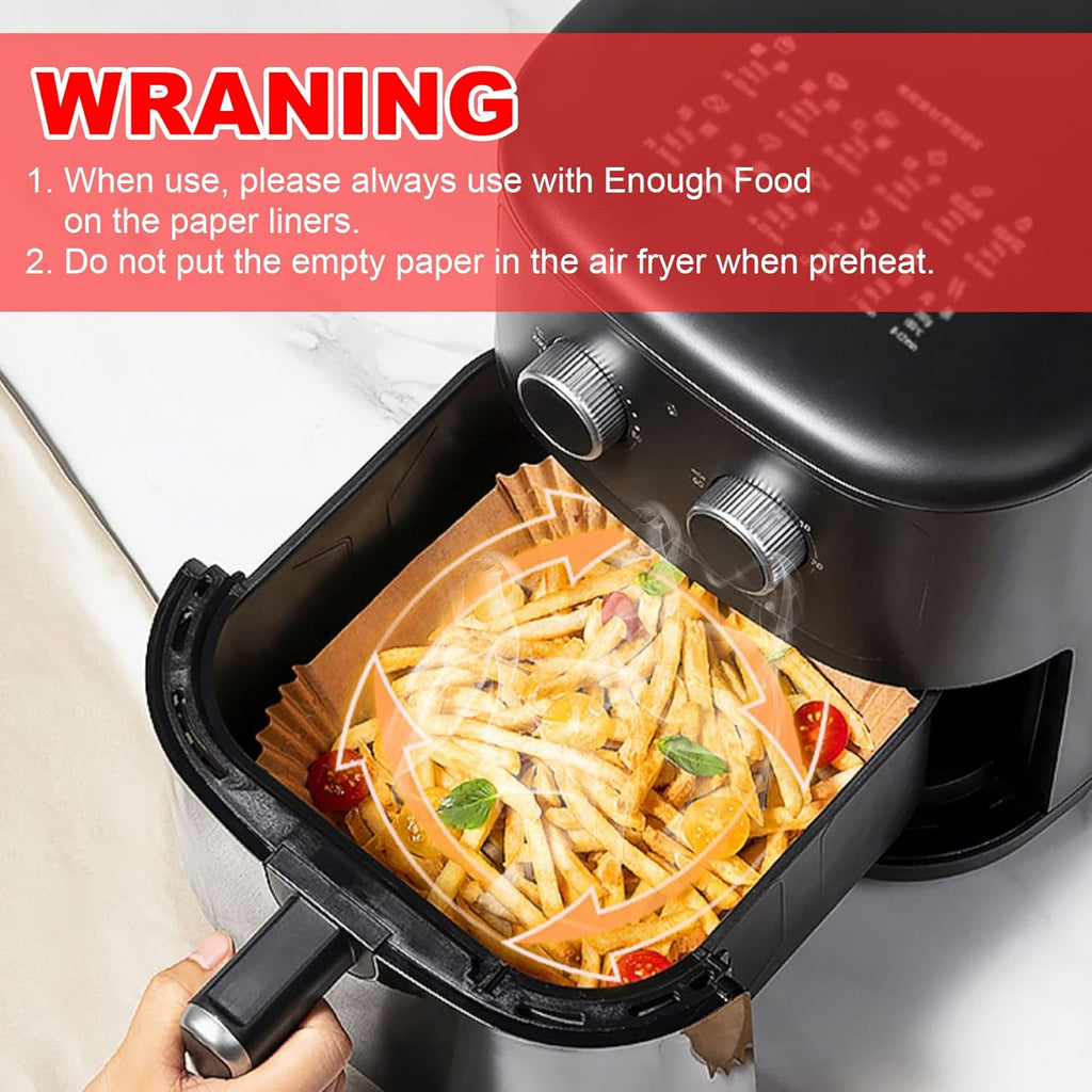 Vailnd Air Fryer Liners - 100 Pcs Disposable Oil-Proof Parchment Sheets for 8-12 QT Air Fryers