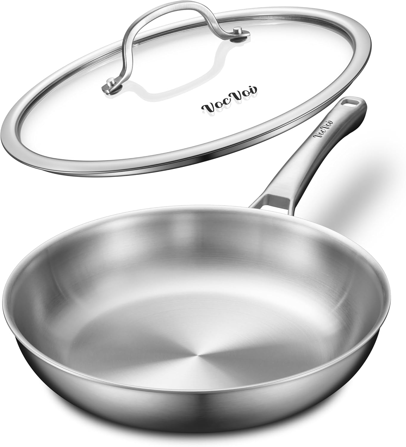 VocVoi Stainless Steel Frying Pan - 12 Inch Non-Toxic Tri-Ply Skillet, Oven & Dishwasher Safe