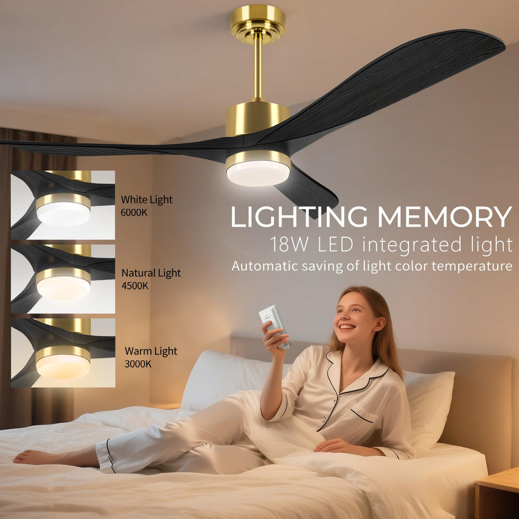 56" Ceiling Fan with Lights, Black Flush Mount Ceiling Fans with Remote Control, 6 Speeds DC Reversible, Dimmable, Noiseless, Use for Bedroom Terraces Indoor/Outdoor